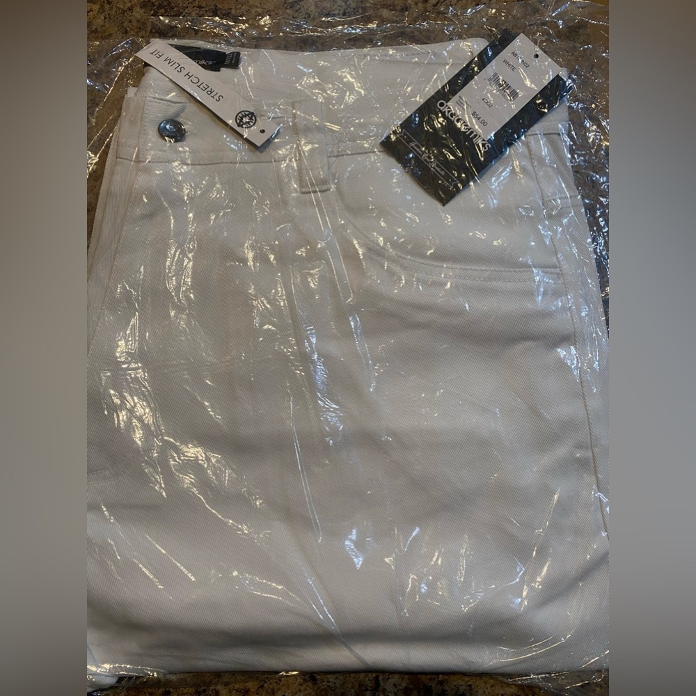 White casual or dress white pants. Slim fit